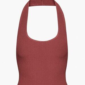 Babaton SCULPT KNIT BACKLESS HALTER TOP in Sundried Red